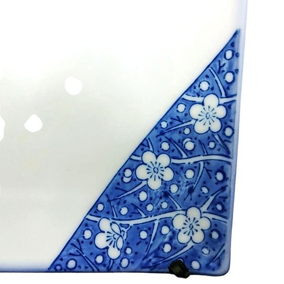 Trinket Serving Tray White Blue Floral Ceramic Chop Mark Vintage 8" - Picture 3 of 7